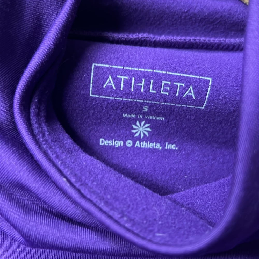 Athleta brand purple warm stretchy top with thumb holes and high neckline. - Picture 6 of 7